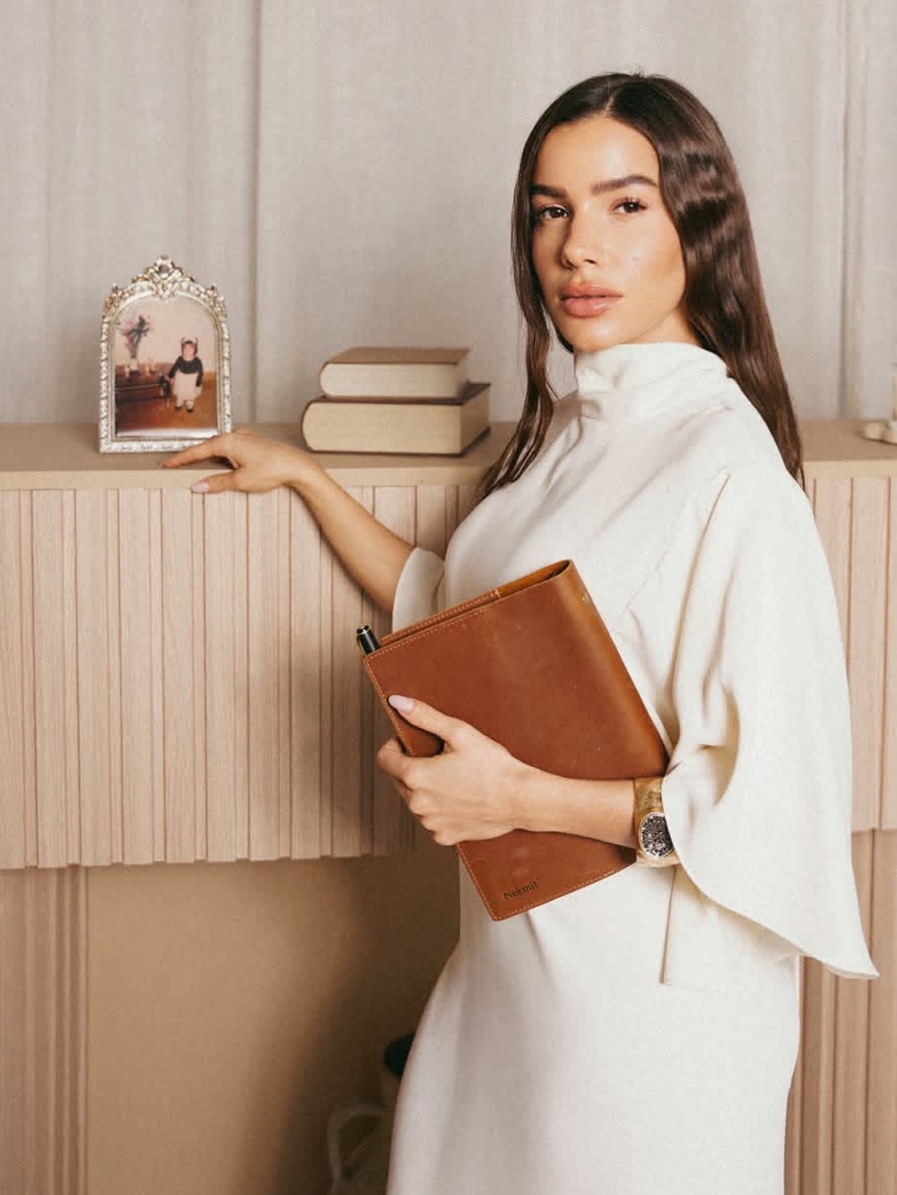 Zara Cream High-Neck Midi Dress with Flutter Sleeves